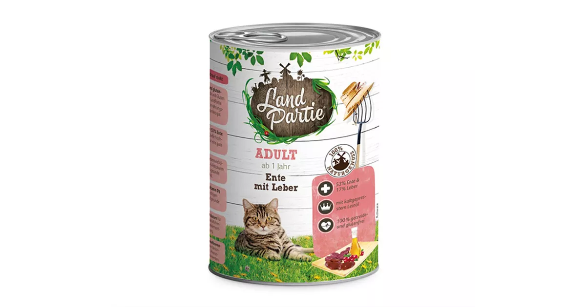 LandPartie Katze Dose mit Entencocktail und Leber, Alleinfuttermittel ...