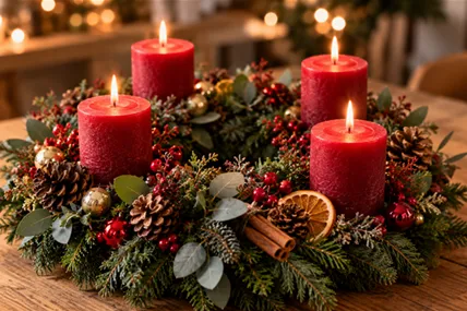 Gemütlicher Adventskranz im Kerzenschein.png